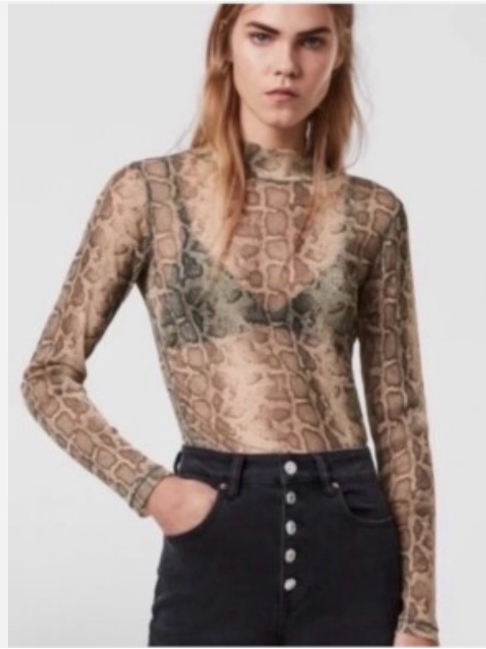 AllSaints Metallic Taupe Knit Top